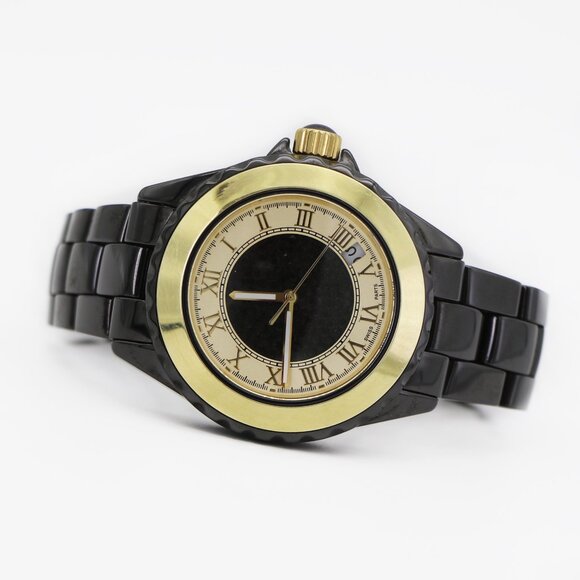 Vicence Swiss 14k Solid Gold Bezel Black Ceramic Quartz Watch main image 4